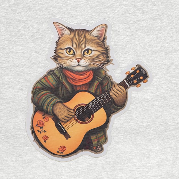 Cat with a guitar - Sticker for music fans and furries! by emblemat2000@gmail.com